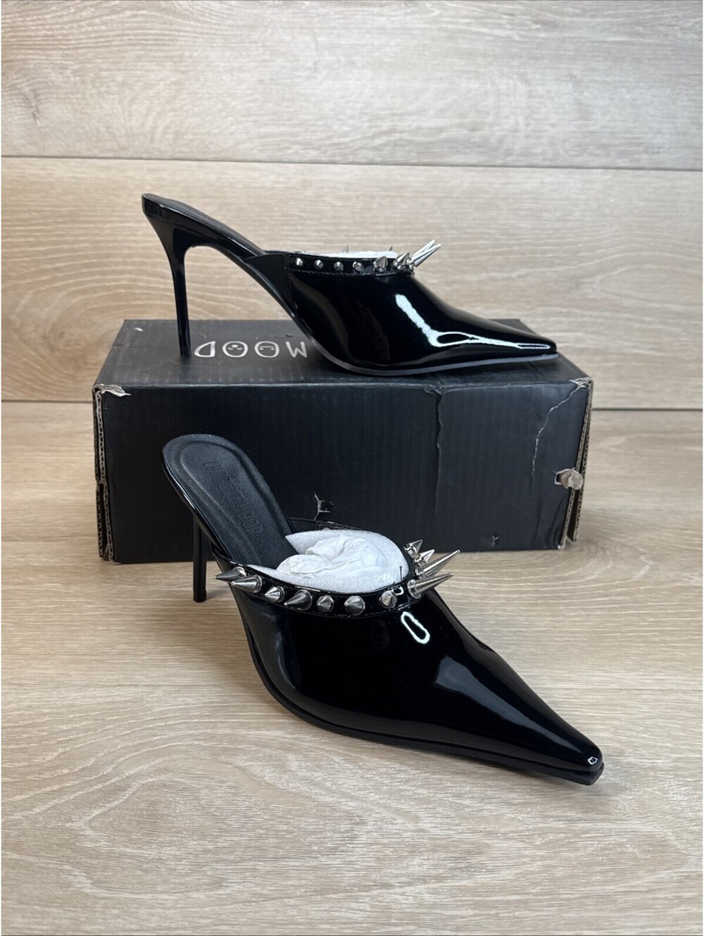 dolls kill ON YOUR TOES SPIKED MULES heels - BLACK Size 9 M